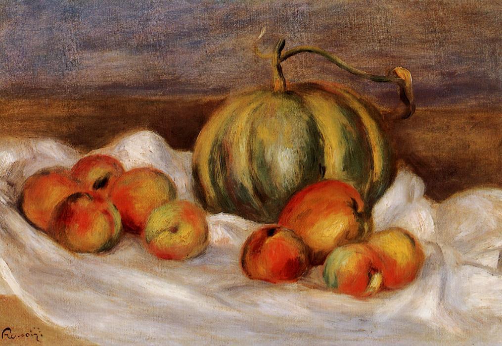 Still Life with Cantalope and Peaches - Pierre-Auguste Renoir painting on canvas
